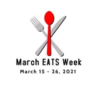 The logo of March Eats Week featuring a crossed fork knife and spoon
